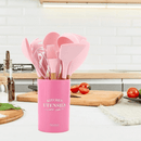 Kit Com 12 Peças | Colheres de Silicone Cabo de Madeira