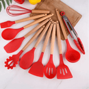 Kit Com 12 Peças | Colheres de Silicone Cabo de Madeira